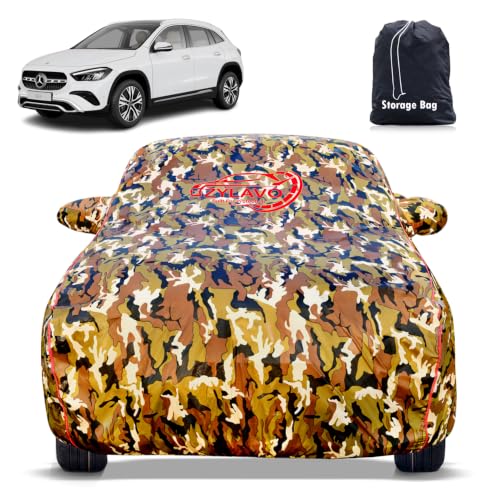 Image of Premium Car Cover for Mercedes GLA 200 Model | Waterproof, UV & Dust Protection | Mirror & Antenna Pocket | Triple Stitched, Soft Inner Lining, Belt & Buckle (Jungle Print)