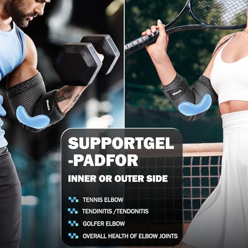 Image of POWERLIX 2Pack Elbow Compression Brace with Silicone Pads&Adjustable Straps