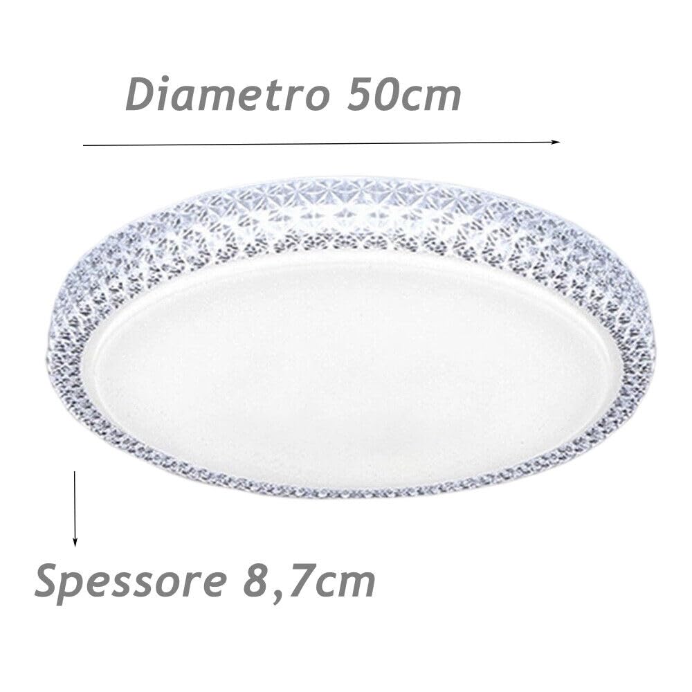 Dopastore Plafoniera da Soffitto LED 60W Design Cerchio Bianco Effetto Stellato Contorno Effetto Cristallo Con Telecomando Lampada da Parete Stile Moderno Interni IP20