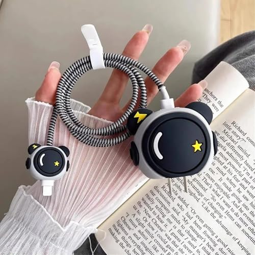 Image of Cable Protector for Apple iPhone Charger 20W /18W Type C, Grey Astronaut | 3D Cute Cartoon, Case Adaptor Cover, Full Cable Connection Protection, Wire Sleeves Guard