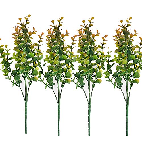 Wellindecor 4 Pcs Artificial Eucalyptus Leaves Spray Faux Silver Dollar Eucalyptus Plant Eucalypus Stems For Jungle Theme Party Wedding Courtyard Garden Outdoor Decoration,Two Colors #TOP1