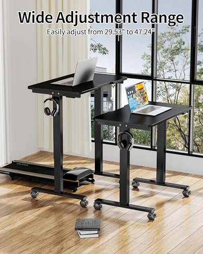 Image of Okin Electric Standing Desk 31.5x19.7 Inches Small Computer Desk-Whole Piece Stand up Desk with Wheels Gaming Rolling Home Office Desks, Black