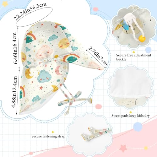 Cartoon Clouds Moon Star Rainbow Cute Unisex Baby Beach Hats Boys Hat Girls UPF 50+ Neck Flap Traveling Swim4