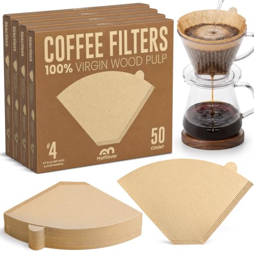 200 Count #4 Cone Coffee Filters, Unbleached Natural Paper Coffee Filters for 8–12 Cup Coffee Makers, Disposable #4 Cone Filters Compatible with Ninja Cuisinart, Drip Coffee Maker & Pour Over Brewers