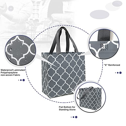Beegreen 6 Pack Reusable Grocery Bags Lightweight Shopping Tote Bags With Long Handle Durable Portable Utility Bags For Groceries Supermarket Gift X-Large Foldable Cloth Bags Geometric Design #TOP3