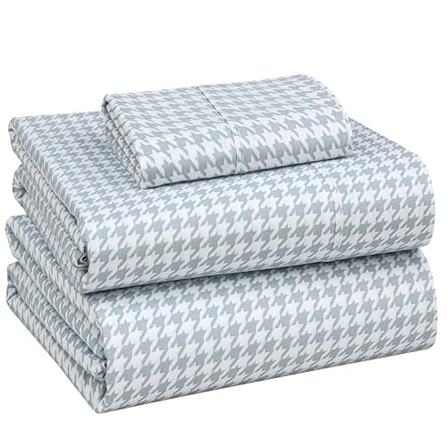 Image of RUVANTI 100% Cotton Percale Sheets Twin XL Size, Houndstooth | Crisp Cooling, Deep Pocket 16 inch, Soft Breathable & Durable, Hotel-Style, 3 Piece Set