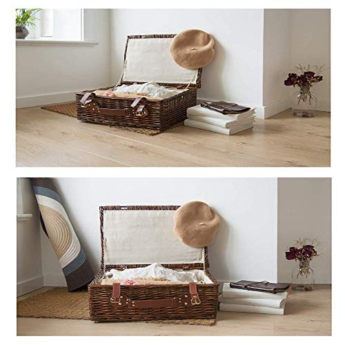 Boîte de rangement en bois massif MU avec couvercle en rotin