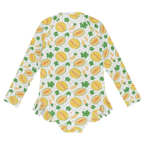 Cantaloupe Fruit Girls Long Sleeve Rashguard Swimsuit UV Protection One-Piece Swimwear Bathing Suit B0404889 5