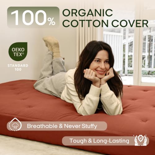 Image of ZonLi Japanese Floor Futon Mattress Full Size 75 inchx 54 inch, 100% Cotton Cover 6'' Thicken Tatami Mattress, Foldable Sleeping Pad, Portable Dormitory Tatami Mat, Roll Up Floor Lounger Bed for Adult