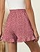 IECCP Ladies Shorts Summmer Casual Comfy Elastic Waist Ruffle Shorts Cute Fashion Pleated Short with Drawstring Red White Floral XXL