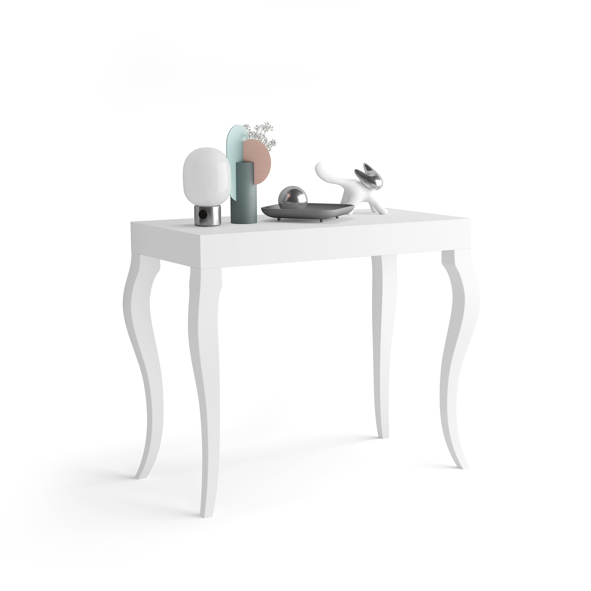 Mobili Fiver, Tavolo Consolle Allungabile, modello Classico, 45(310) x90 cm, Bianco Opaco, fino a 14 posti, Consolle da Soggiorno, Made in Italy