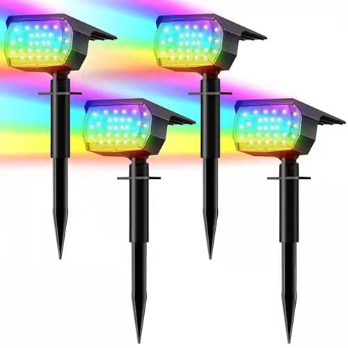 Color Changing Solar Spot Lights Outdoor, [7 Modes/30 LEDs] Multicolor Solar Landscape Spotlights, Solar Lights Outdoor Waterproof, Solar Powered Lights for Yard, Garden, Pathway, Patio, Trees(4 Pack)