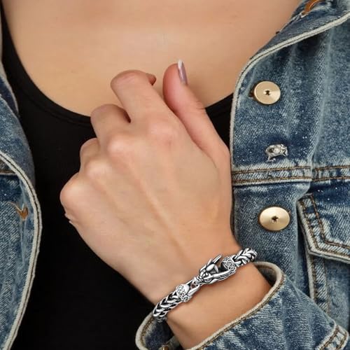 Stainless Steel Bracelet for Women, Ultra-small Size Dragon Viking Cuban Link, 10mm Width, 7.2 Inch Length, Fits Wrists up to 6 Inches Vintage Silver/Black Punk Jewelry Gifts 6