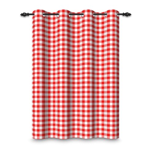 ggaimwf 107x160cm Plaid Rideau à œillets Chiffon Buffalo Rouge et Blanc Classique Vichy Vintage Carrés Motif Ferme Rideaux occultants à œillets pour...