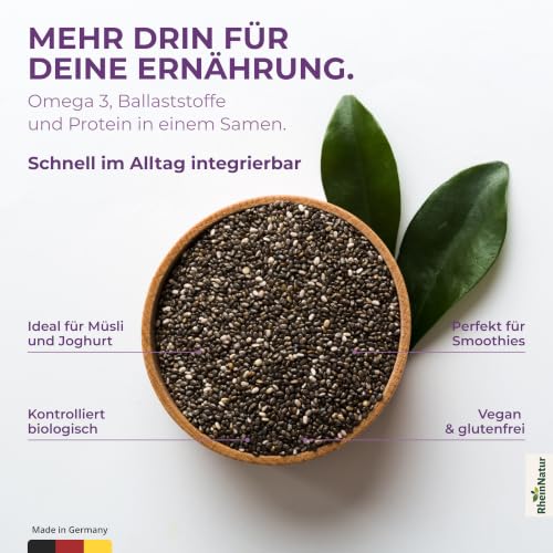 RheinNatur Bio Chia Samen 1 kg - 100% Bio Chiasamen - Reich an Proteinen, Ballaststoffen & Omega-3-Fettsäuren - Ideal für Salate, Joghurt… – Ansicht 4