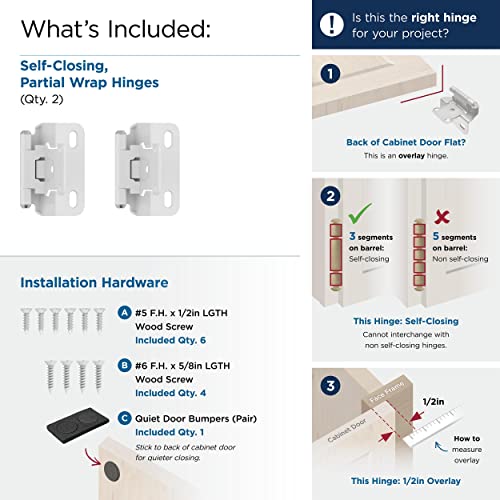 Image of Amerock 1 Pair 1 /2 inch Overlay White Partial Wrap Cabinet Hinge