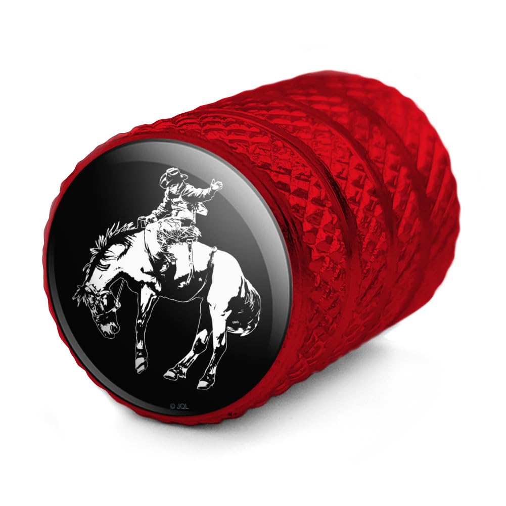 Bucking Bronco Illustration Motorcycle Bicycle Bike Tire Rim Wheel Aluminum Valve Stem Caps - Red