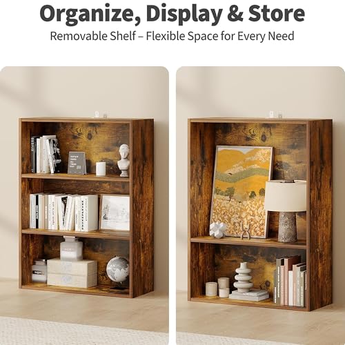 Image of HealSmart 3 Tier Bookcase, Industrial 3 Book Shelf, 9.2 inch D x 23.8 inch W x 31.5 inch H Tall Open Cube Storage Organizer for Home Office, Living Room, Bedroom and Dinning Room, Brown
