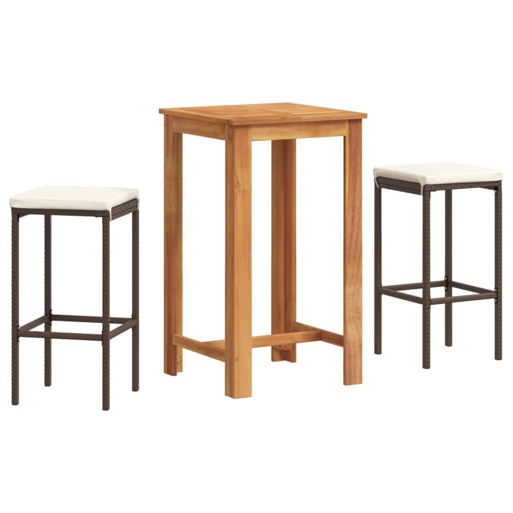 Set Bar da Giardino 3 pz Marrone in Legno di Acacia e Rattan PE | Set da esterno compatto con tavolo alto 60x60 cm e cuscini sfoderabili, ideale per aperitivi in balcone e terrazzo.
