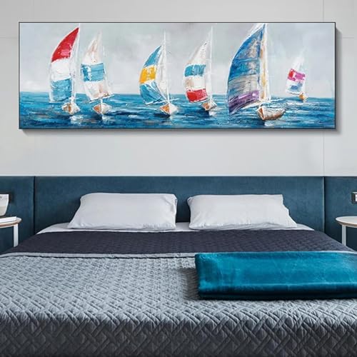 Impression sur toile bateau à voile coloré 55x110 cm tableau art mural salon