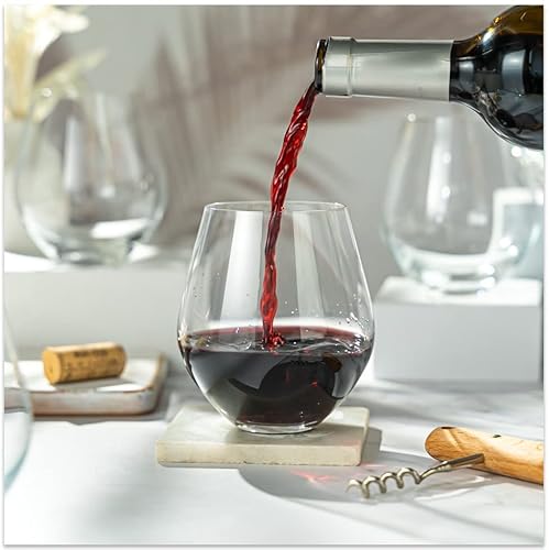 Stemless Wine Glasses (4 Pack - 18 Ounces) Drinking Glasses Highly Durable, Round Bowl Glasses For Wine, Red And White Wine Tumblers, European Made Cocktail Glasses, Stemless Wine Glass, Wine Goblets #TOP4
