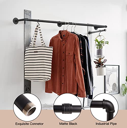 Porte-vêtements robuste fer noir penderie murale chic rustique