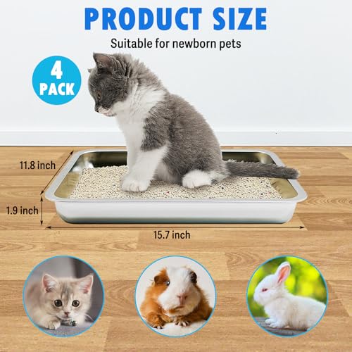 Arenero para gatos 4 pzas acero inoxidable 15.7x11.8x1.9 pulg miniatura 5