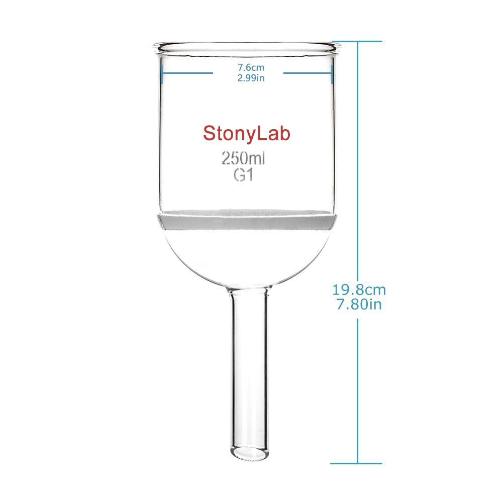 StonyLab Verre Borosilicate Buchner Filtre Entonnoir avec Epais Fritte Disque (G1), Buchner Filtering Funnel, 76mm de Diamètre Intérieur, 80mm de Profondeur (250ml)