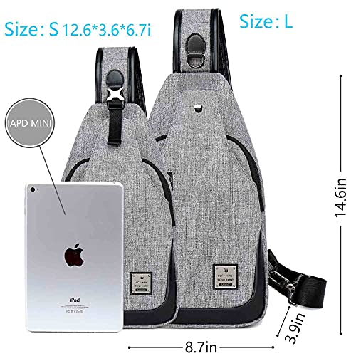 Tuowan Small Sling Bag Crossbody Backpack Over The Shoulder Bag For Men Women Travel Outdoors, Lightweight Sling Purse Chest Pack (Large Grey) #TOP2