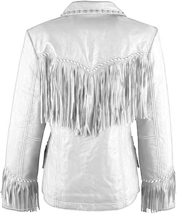 Women's Handmade Traditional Native American Fringe Leather Jacket - American Cowgirl Fringed Genuine Leather Jacket2