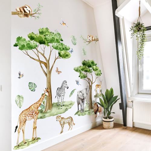 Vinilos Decorativos Safari Acuarela Animales y Árbol miniatura 6