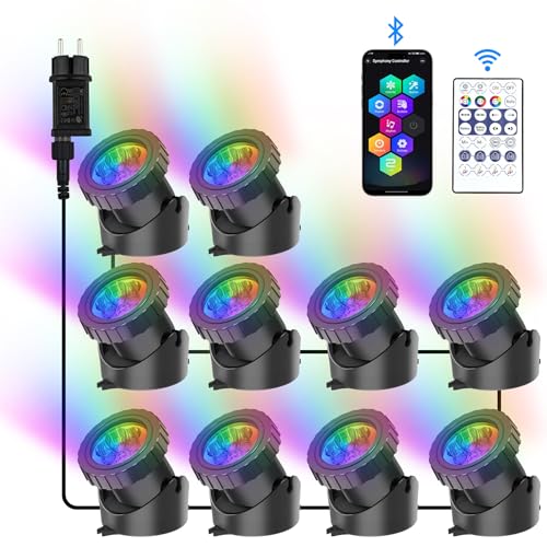 NATPOW Lumières LED Submersible RGB, 5V Couleur Changeante Spot Application Bluetooth et Télécommande, IP68 Etanche Bassin Éclairage pour Aquarium, Jardin,...