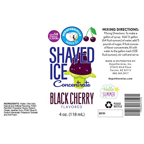 Black Cherry Shaved Ice And Snow Cone Unsweetened Flavor Concentrate 4 Fl Oz Size (Makes 1 Gallon Of Syrup With Sugar And Water Added) #TOP3