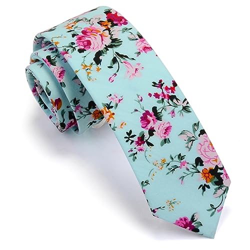 Image of GUSLESON Fashion 2.4 inch（6cm） Floral Skinny Tie for Men Slim Flower Print Cotton Necktie for Wedding Party