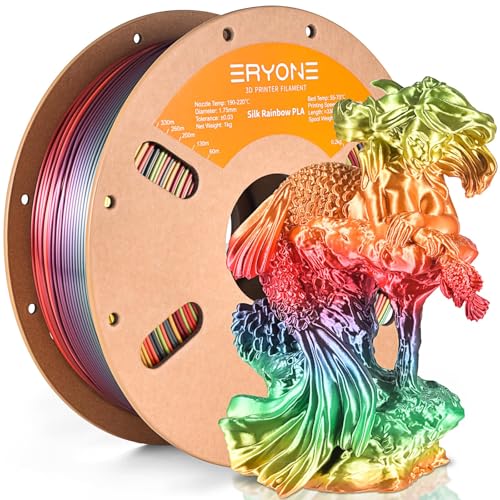 Image of ERYONE Silk Rainbow 3D Printer PLA Filament 1.75 + /- 0.03mm, Shiny Multicolor Filament PLA Fast Color Gradient 1KG(2.2LBS), Palette Rainbow