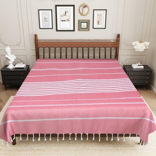 Image of Handmade Double Bedsheet 210 TC | Without Pillow Cover | Handloom Cotton Bedsheets for Double Bed | Double Bedsheet for Summer (Size 90X100 Inches, 7.5 x 8.3 Feet (Light Mauve, King Size)