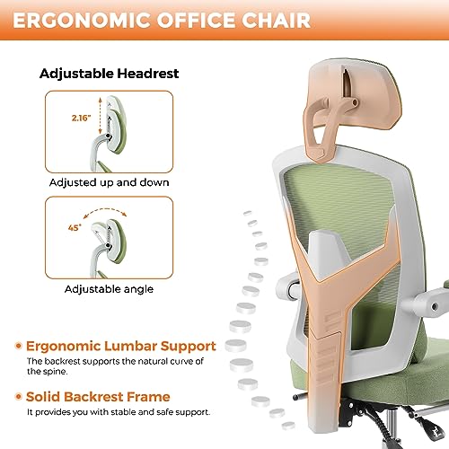 Image of Sweetcrispy Office Computer Desk Chair Set of 2, Ergonomic High-Back Mesh Rolling Work Swivel Chairs with Wheels, Comfortable Lumbar Support, Comfy Arms for Home, Bedroom, Study, Student, Green