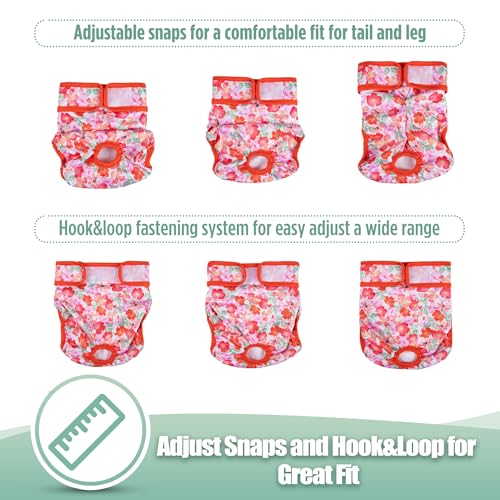 Image of wegreeco Female Dog Diapers, Washable Reusable Pet Puppy Doggie Diapers for Small Medium Large Female Dogs in Heat Period, Doggy Period Panties, 5 Pack, Large, Blossoms