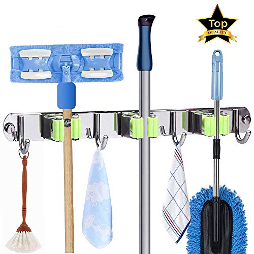 Mop Broom Holder Wall Mount Metal Stainless Steel Garden Storage Organizer Heavy Duty