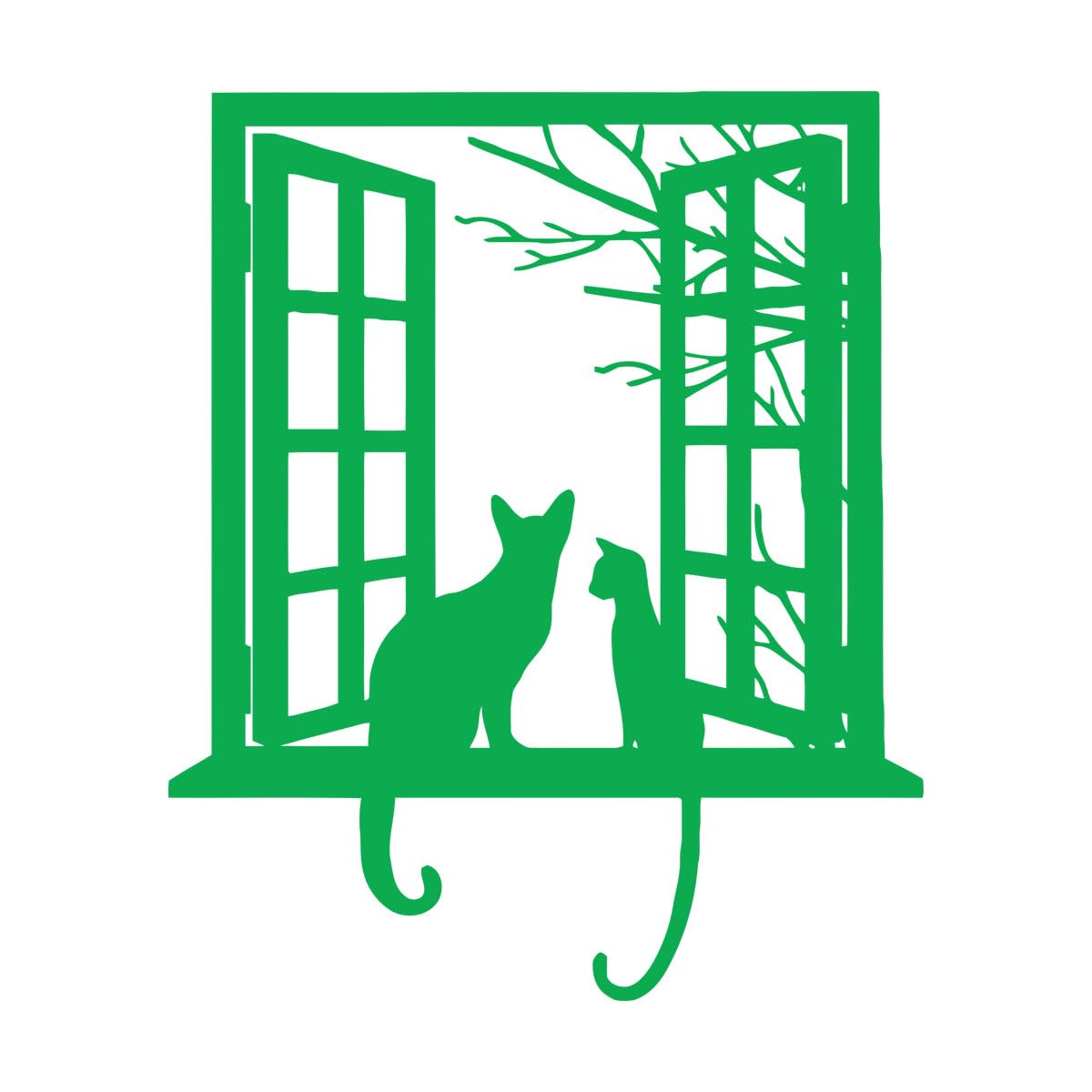 Black Cat Looking At The Child Fine Carving Stickers 81x95.7cm Self Adhesive Extra Large Green