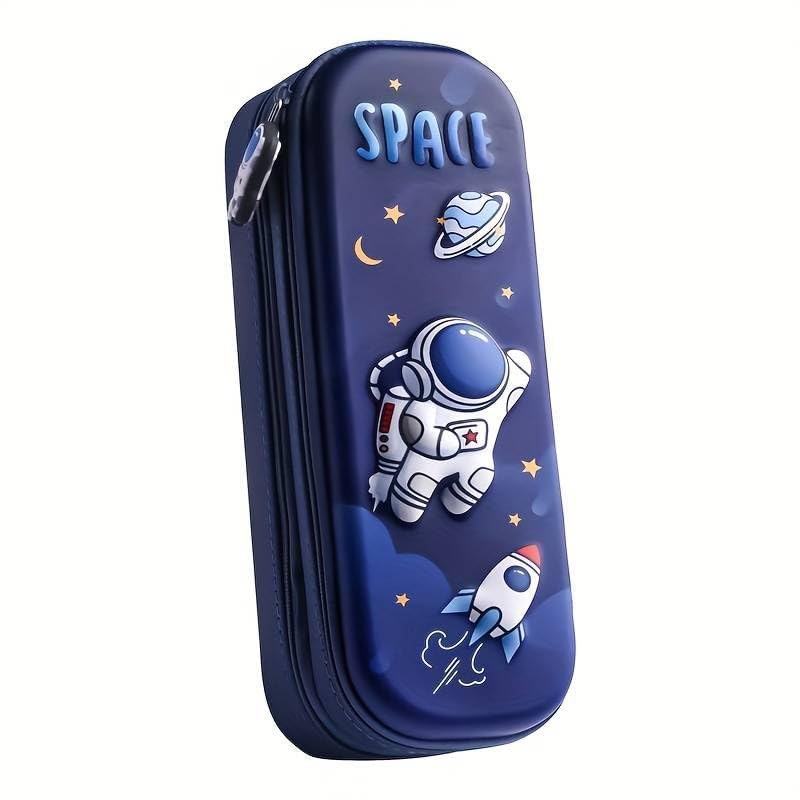 Premium Double Layer Space Pencil Case 3D Cover EVA Space Astronaut Theme Large Capacity Pencil Zipper Pouch Bag Compass School Kids Stylish Pen Holder Stationery Box