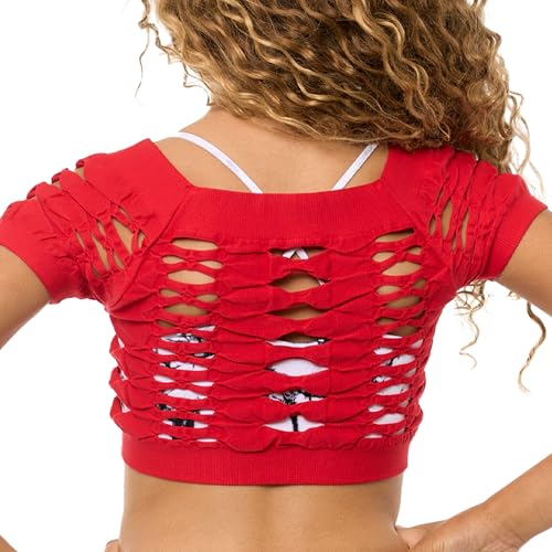 Malibu Sugar Girls Neon Shirts for Girls - Fishnet Crop Top Shirt Short Sleeve Sheer See Through Mesh Tops Perfect for Dance (Fits Ages 7-10) by Malibu Sugar - Used condition - Image 2