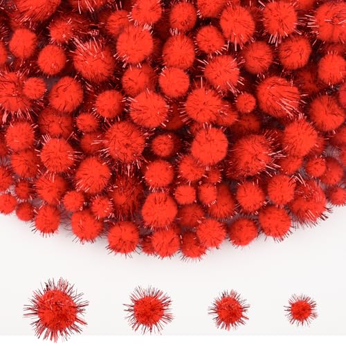 NACHLYNN Lot de 1000 pompons pailletés en vrac - 4 tailles assorties - Pompons moelleux multicolores doux pour artisanat, décorations DIY, activités avec un...