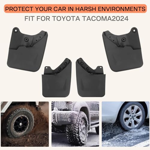 Image of Mud Flaps Splash Guards Fits for Toyota Tacoma 2024 | No Drilling Required Bendable Mud Guards | Front & Rear 4-Piece Set Car Accessories
