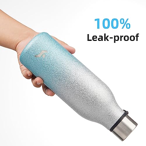 Image of Konokyo Insulated Water Bottle with Strap,18 oz Double Wall Stainless Steel Vacuum Bottles Metal Water Flask,Sparkling Silver Blue