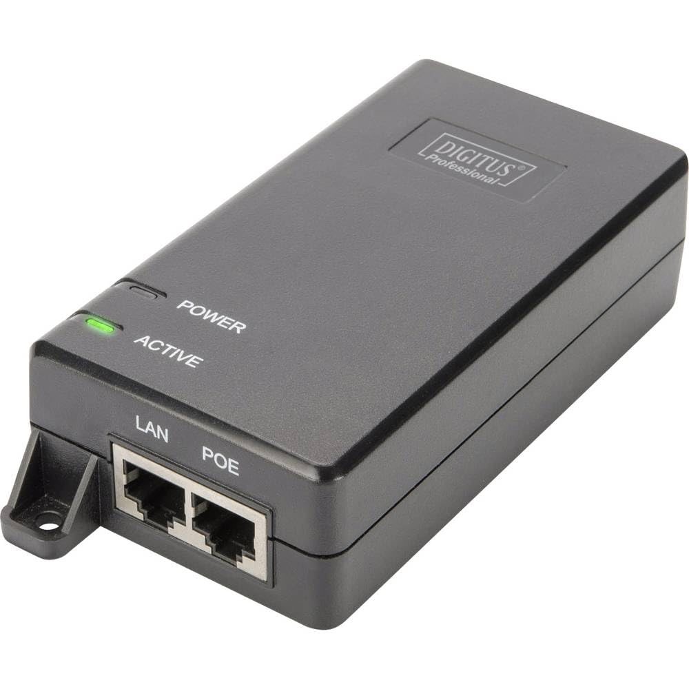 DIGITUS PoE+ Injektor - IEEE802.3at - Gigabit Ethernet - 30 Watt - max. 55 Volt - Stromversorgung Pin 4/5(+) & 7/8(-)