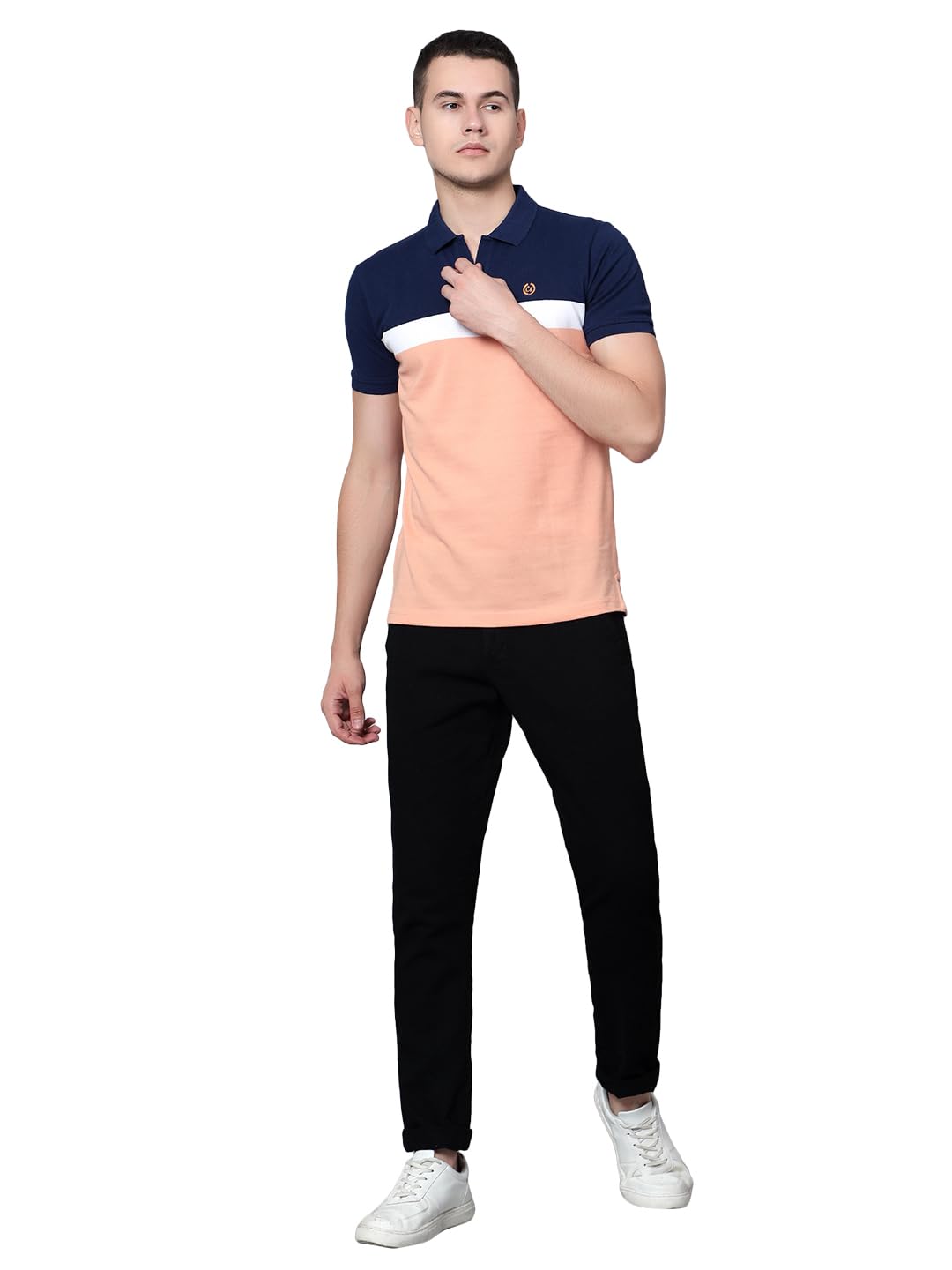 Men Navy Blue Cotton Blend Polo Neck Half Sleeve Striped T-Shirt (P_MTSH00207_Navy)-image-24