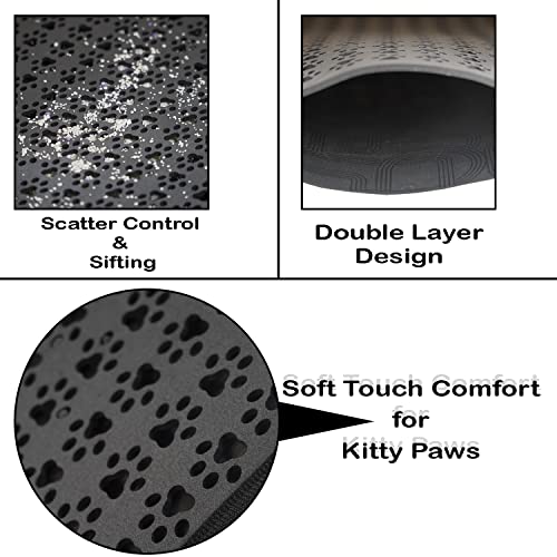 KAYOUBI Cat Litter Mat Litter Trapping Mat, Double-Layer Kitty Paw Design Mat, Waterproof, Easy to Clean, Non-Slip, Scatter Control, Sifting (Black) - Image 4