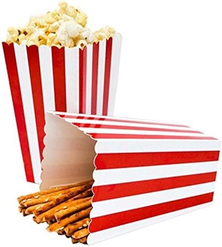 Miniatura 5 de Cajas de palomitas de maíz a rayas rojas, mini recipientes de papel para palomitas de maíz y dulces, suministros de fiesta para noches de cine