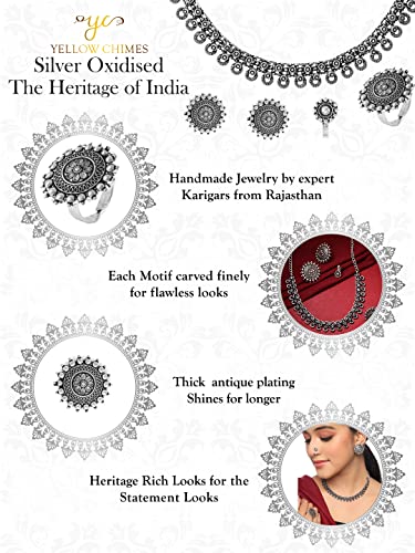 Yellow Chimes German Silver Oxidised Jewellery Set Traditional Threaded Choker Necklace Set for Women and Girls - Image 4